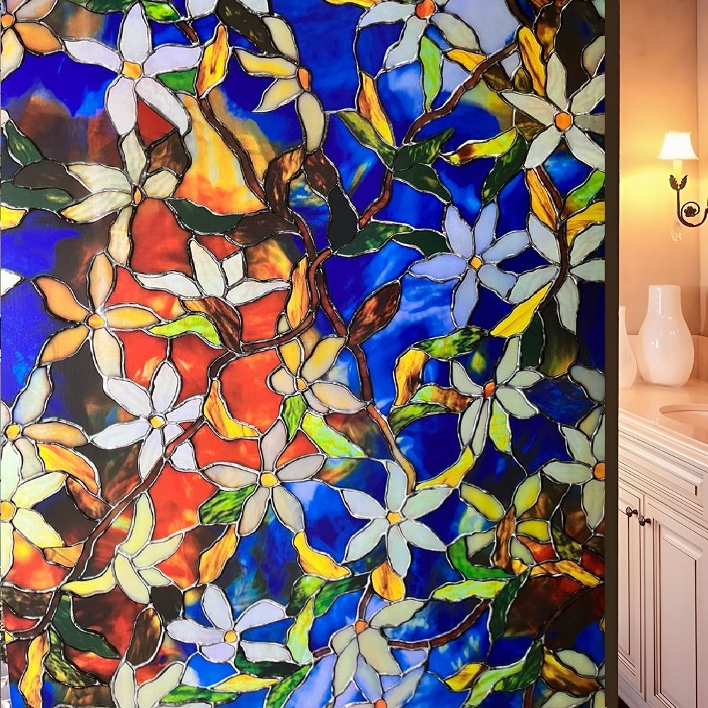 Blue Leaves Self Adhesive Window Film (Code - 14)