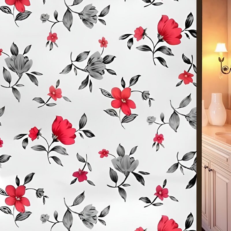 Red Floral Design Self Adhesive Window Film (Code - 890)