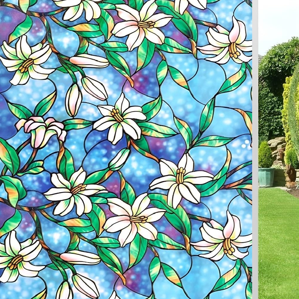 Blue Lily Flowers Design Self Adhesive Window Film (Code - 853 )