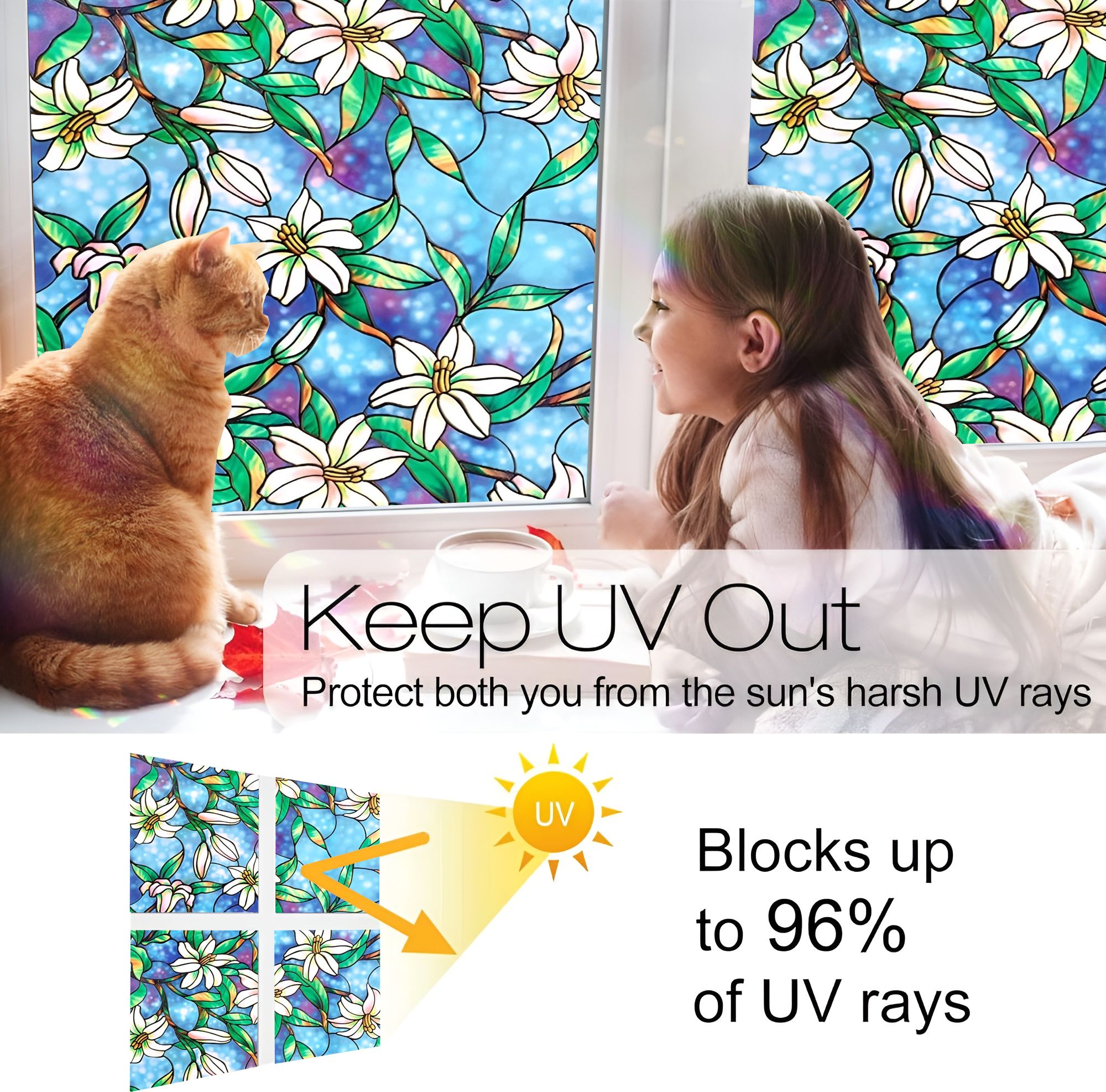 Blue Lily Flowers Design Self Adhesive Window Film (Code - 853 ) - Image 3