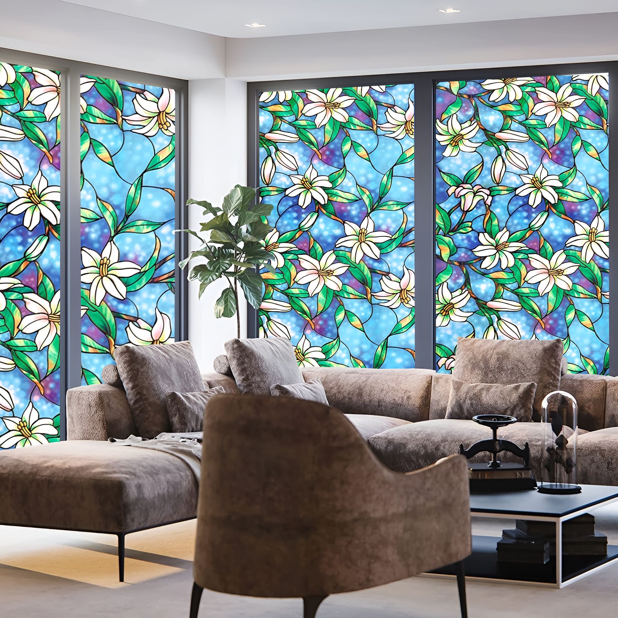 Blue Lily Flowers Design Self Adhesive Window Film (Code - 853 ) - Image 5