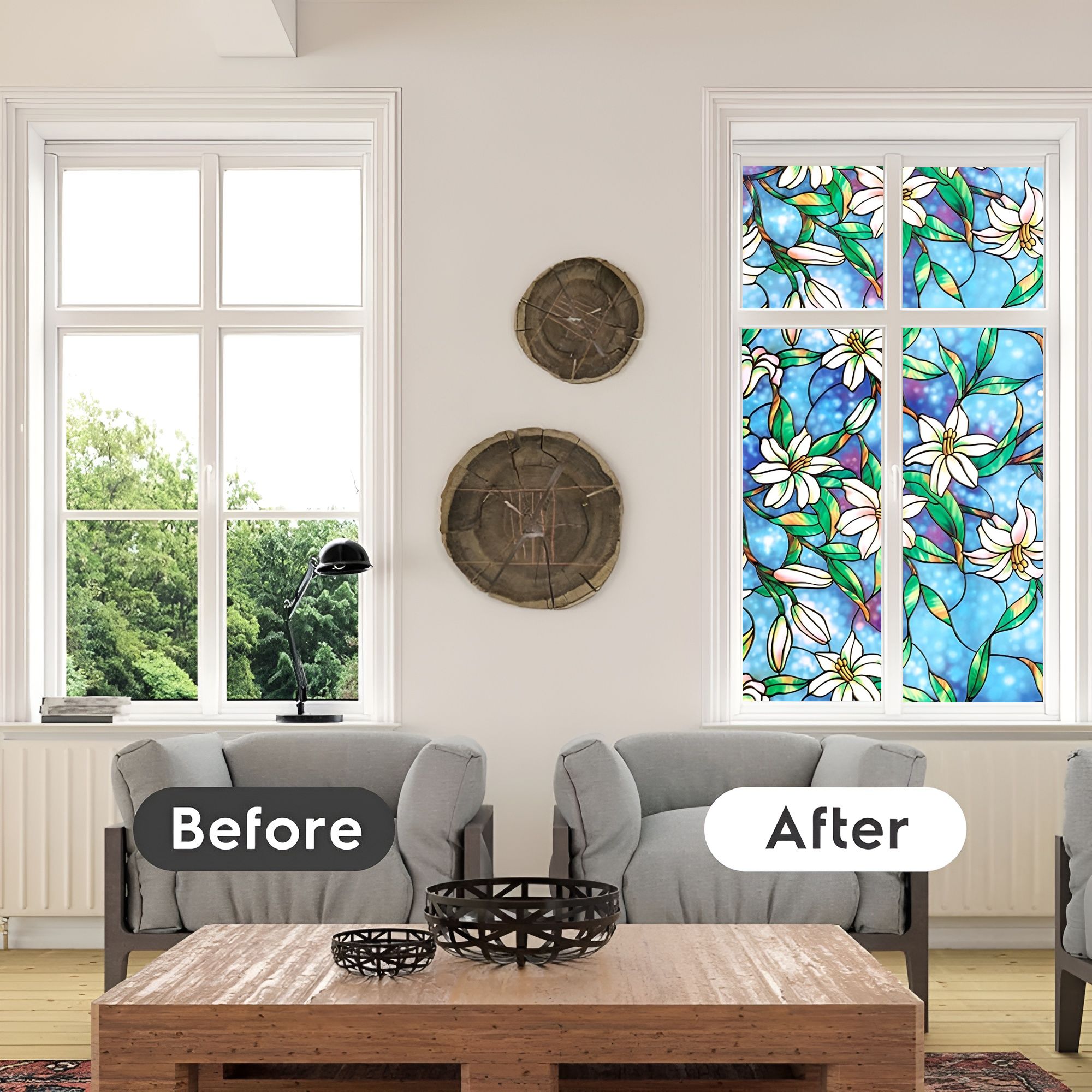 Blue Lily Flowers Design Self Adhesive Window Film (Code - 853 ) - Image 4