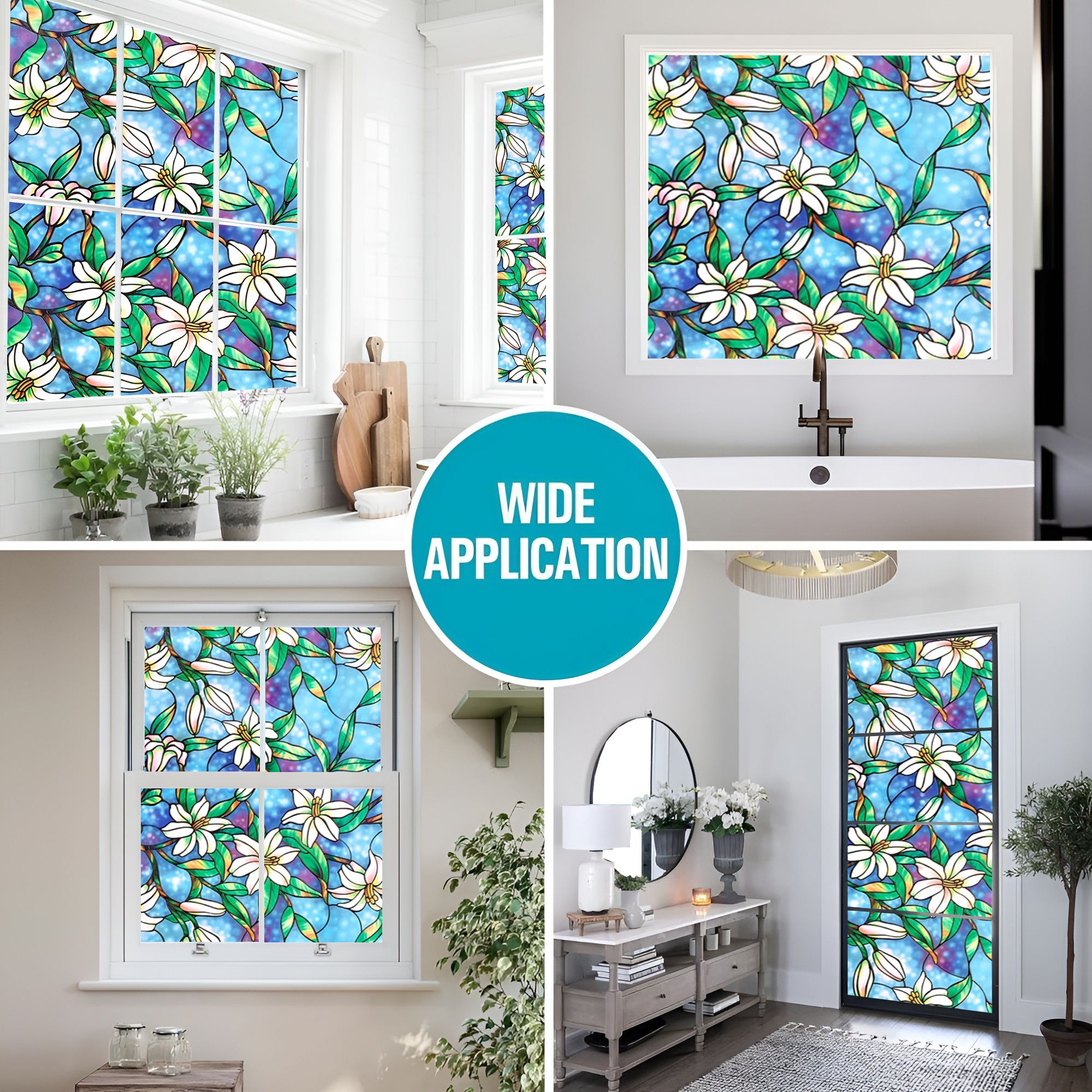 Blue Lily Flowers Design Self Adhesive Window Film (Code - 853 ) - Image 6