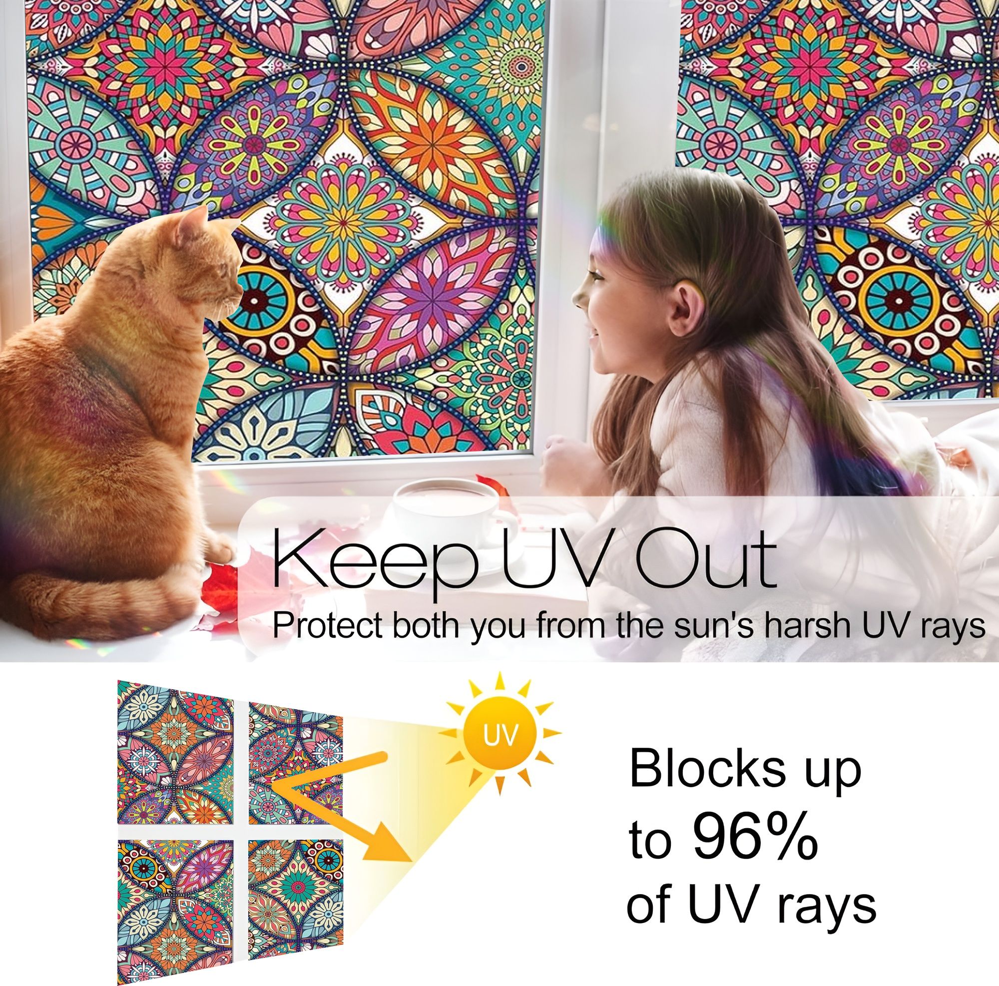 Mandala Multicolor Self Adhesive Window Film (Code - 17 ) - Image 3